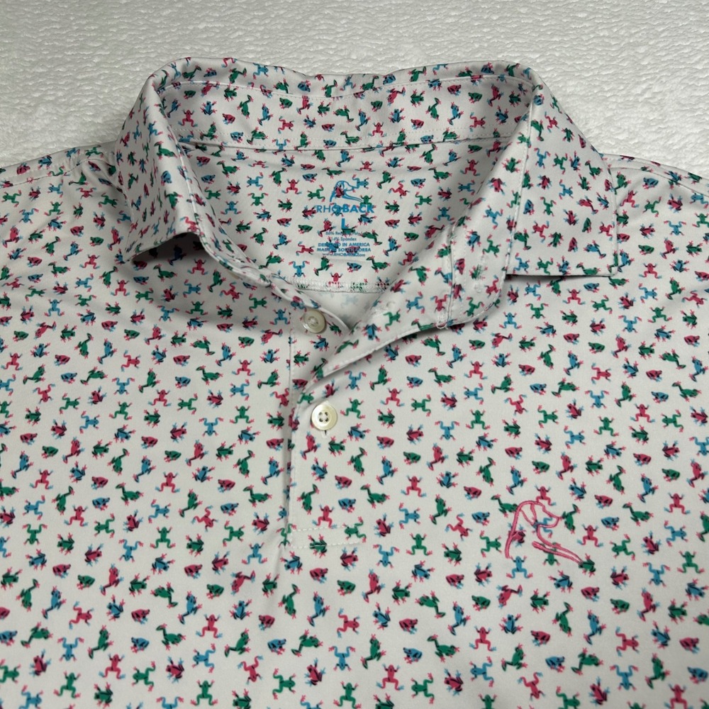 Rhoback The Dart Frog Performance Polo Shirt Mens Large White Multi Short Sleeve
